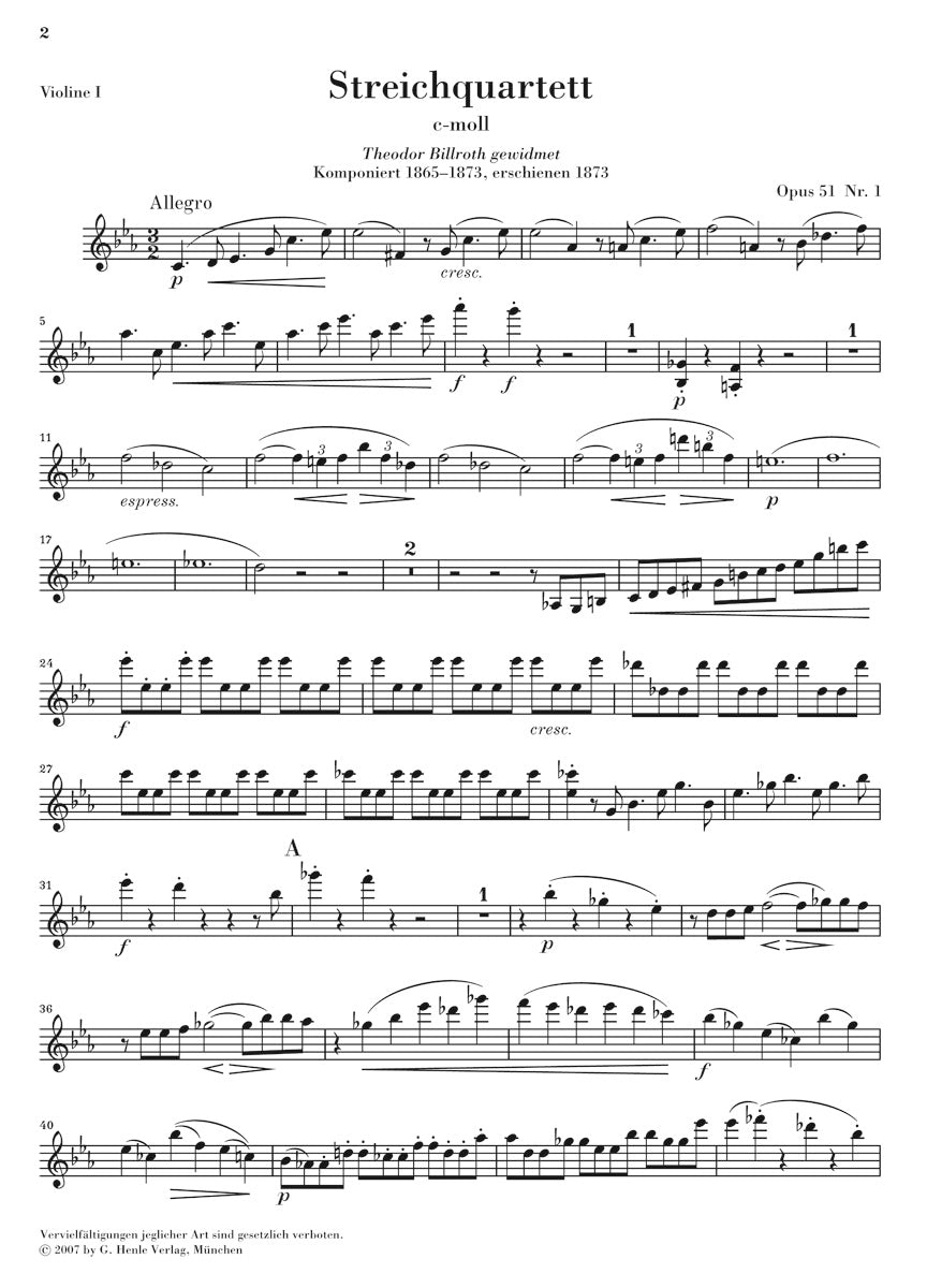 ブラームス:弦楽四重奏曲集 Op.51-1 ハ短調 & Op.51-2 イ短調