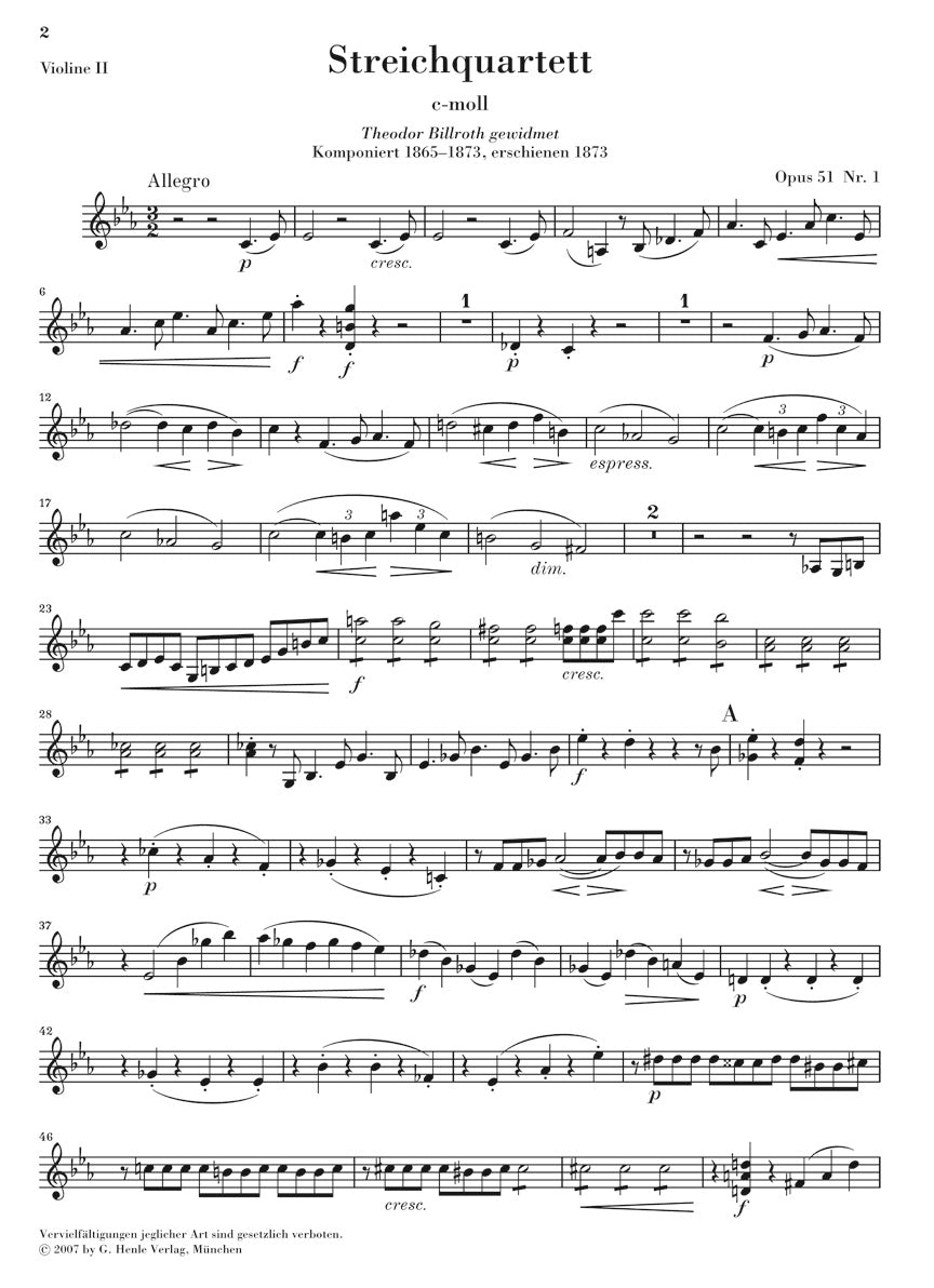 ブラームス:弦楽四重奏曲集 Op.51-1 ハ短調 & Op.51-2 イ短調