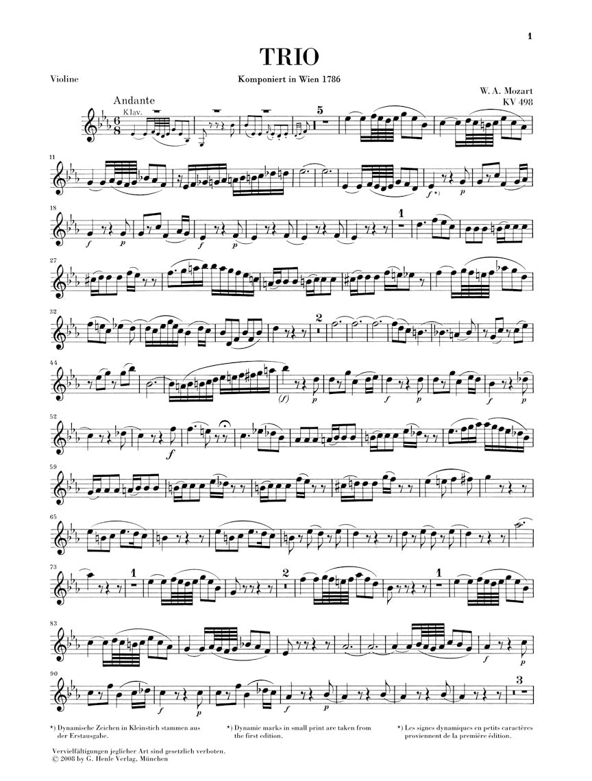 モーツァルト:三重奏曲 変ホ長調 K.498《ケーゲルシュタット・トリオ》