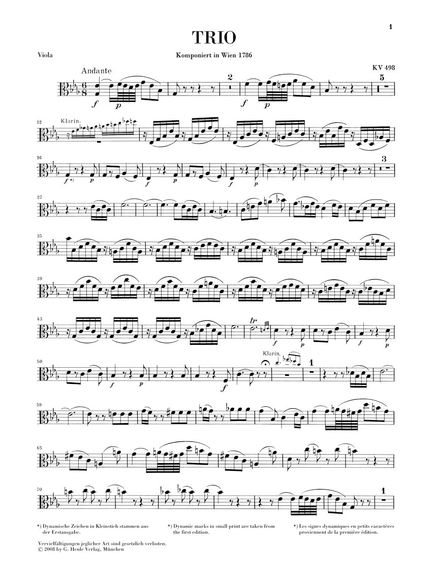 モーツァルト:三重奏曲 変ホ長調 K.498《ケーゲルシュタット・トリオ》