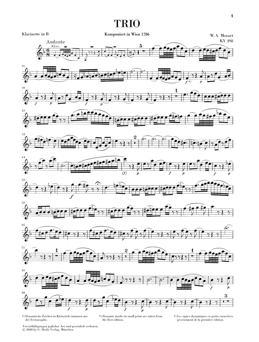 モーツァルト:三重奏曲 変ホ長調 K.498《ケーゲルシュタット・トリオ》