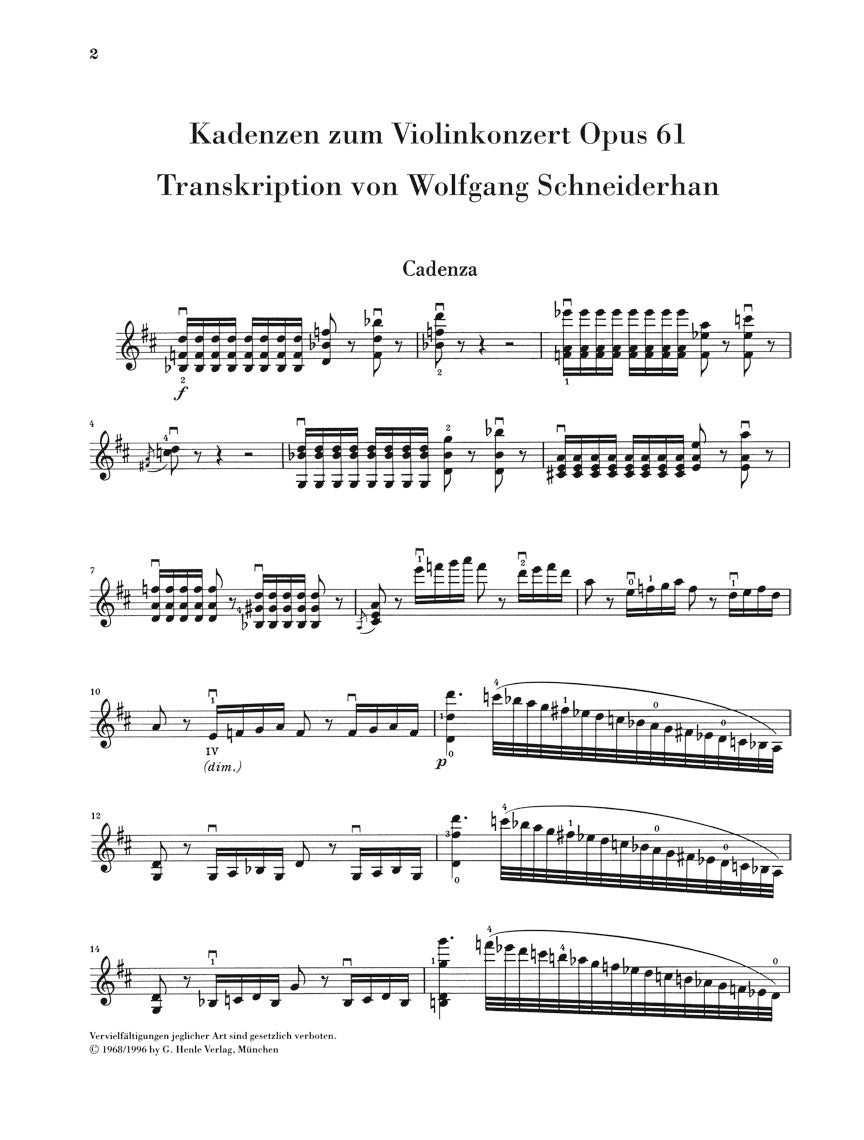ベートーヴェン:ヴァイオリン協奏曲 ニ長調 Op.61 のためのカデンツァ集