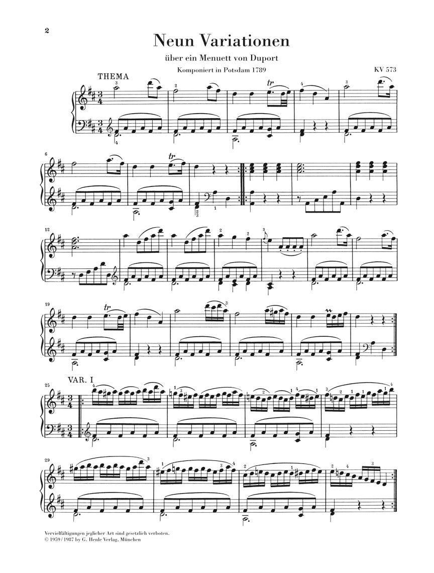 モーツァルト:デュポールのメヌエットによる 9つの変奏曲 KV 573
