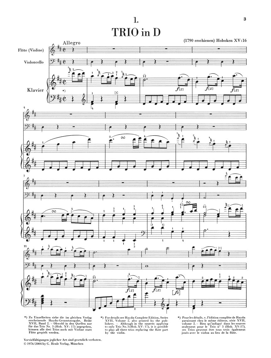 ハイドン:ピアノ三重奏曲集 第3巻(ピアノ・フルートまたはヴァイオリン・チェロのための)