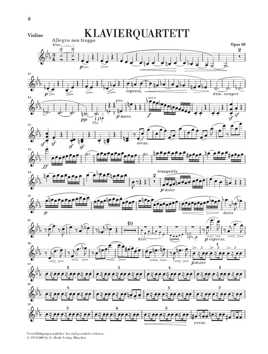 ブラームス:ピアノ四重奏曲 第3番 ハ短調 op. 60