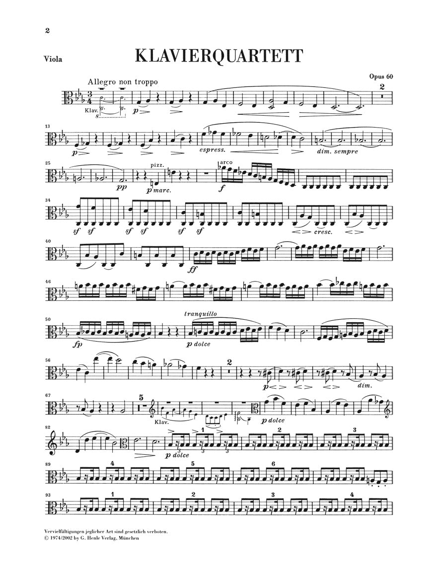 ブラームス:ピアノ四重奏曲 第3番 ハ短調 op. 60