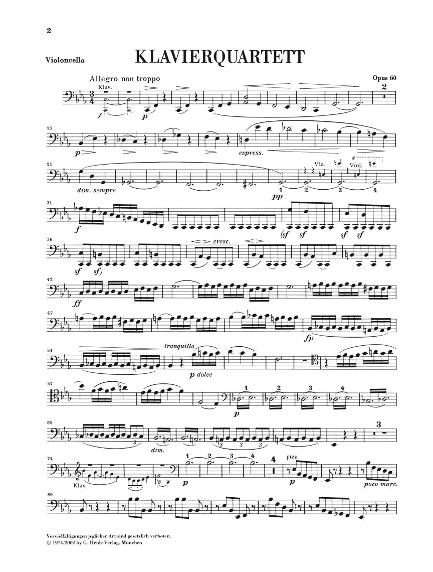 ブラームス:ピアノ四重奏曲 第3番 ハ短調 op. 60