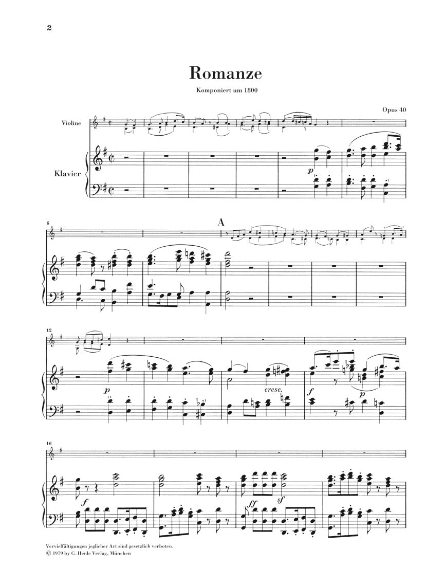 ベートーヴェン:ロマンス ト長調 op. 40、ヘ長調 op. 50