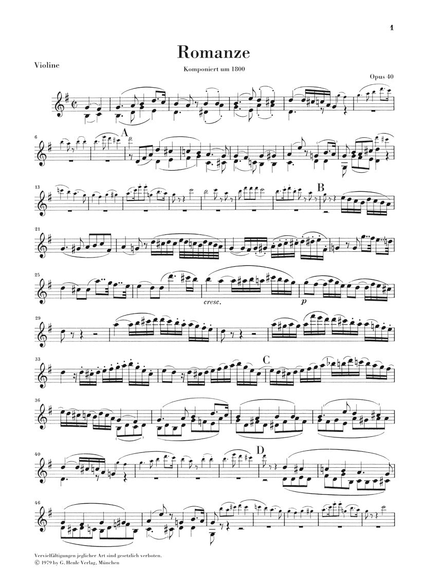 ベートーヴェン:ロマンス ト長調 op. 40、ヘ長調 op. 50
