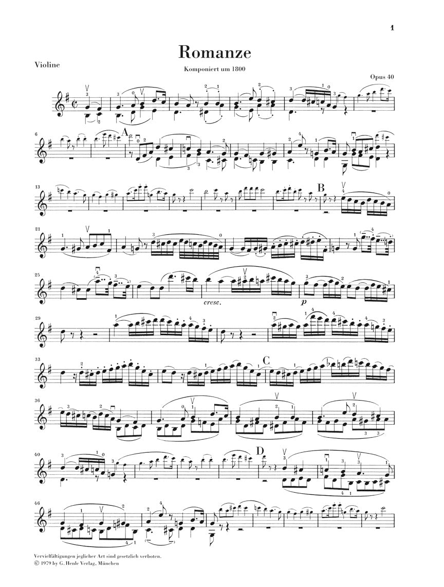 ベートーヴェン:ロマンス ト長調 op. 40、ヘ長調 op. 50