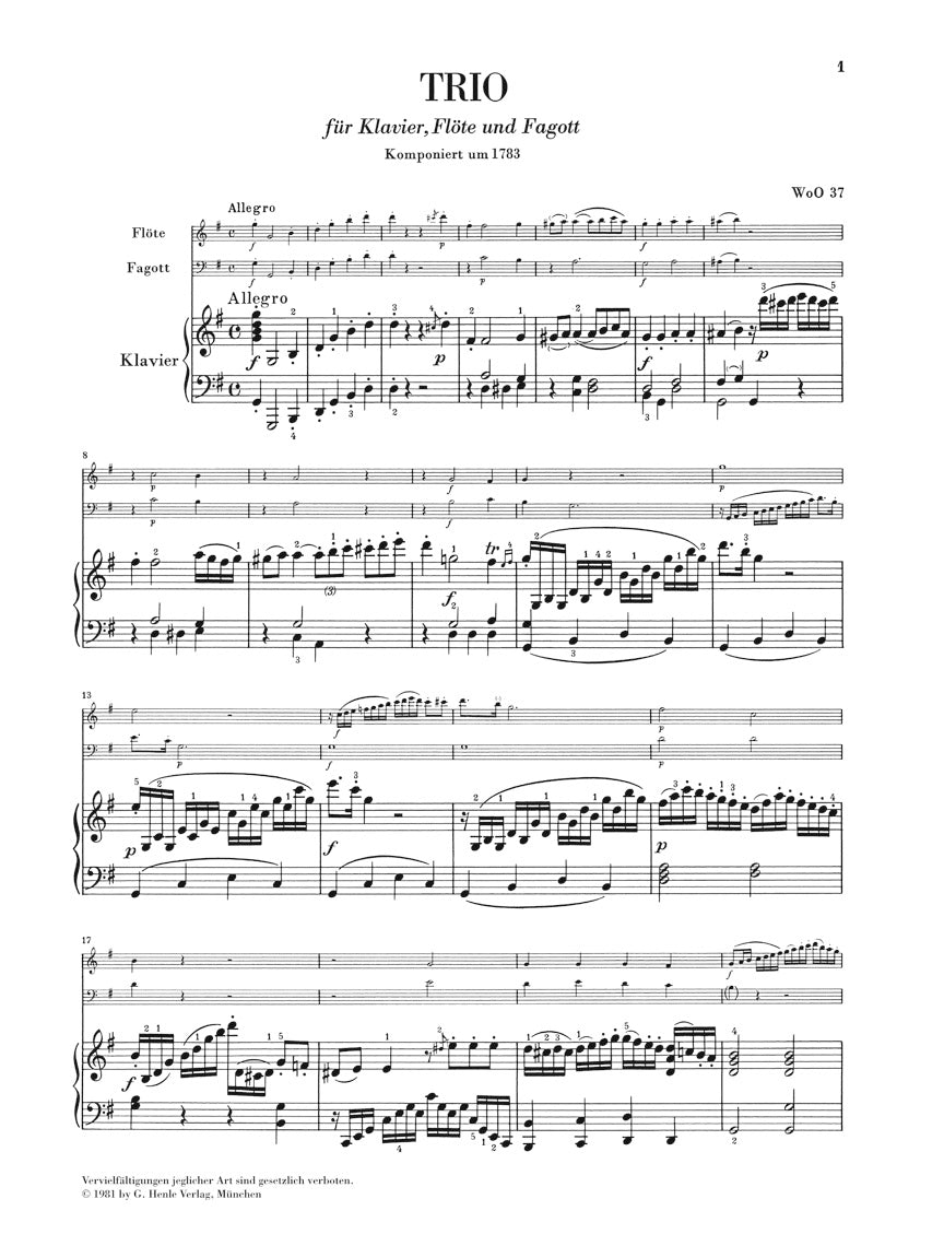 ベートーヴェン:フルート三重奏曲 ト長調 WoO 37