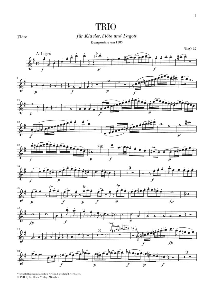 ベートーヴェン:フルート三重奏曲 ト長調 WoO 37