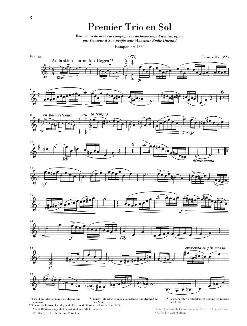 ドビュッシー:ピアノ三重奏曲 ト長調