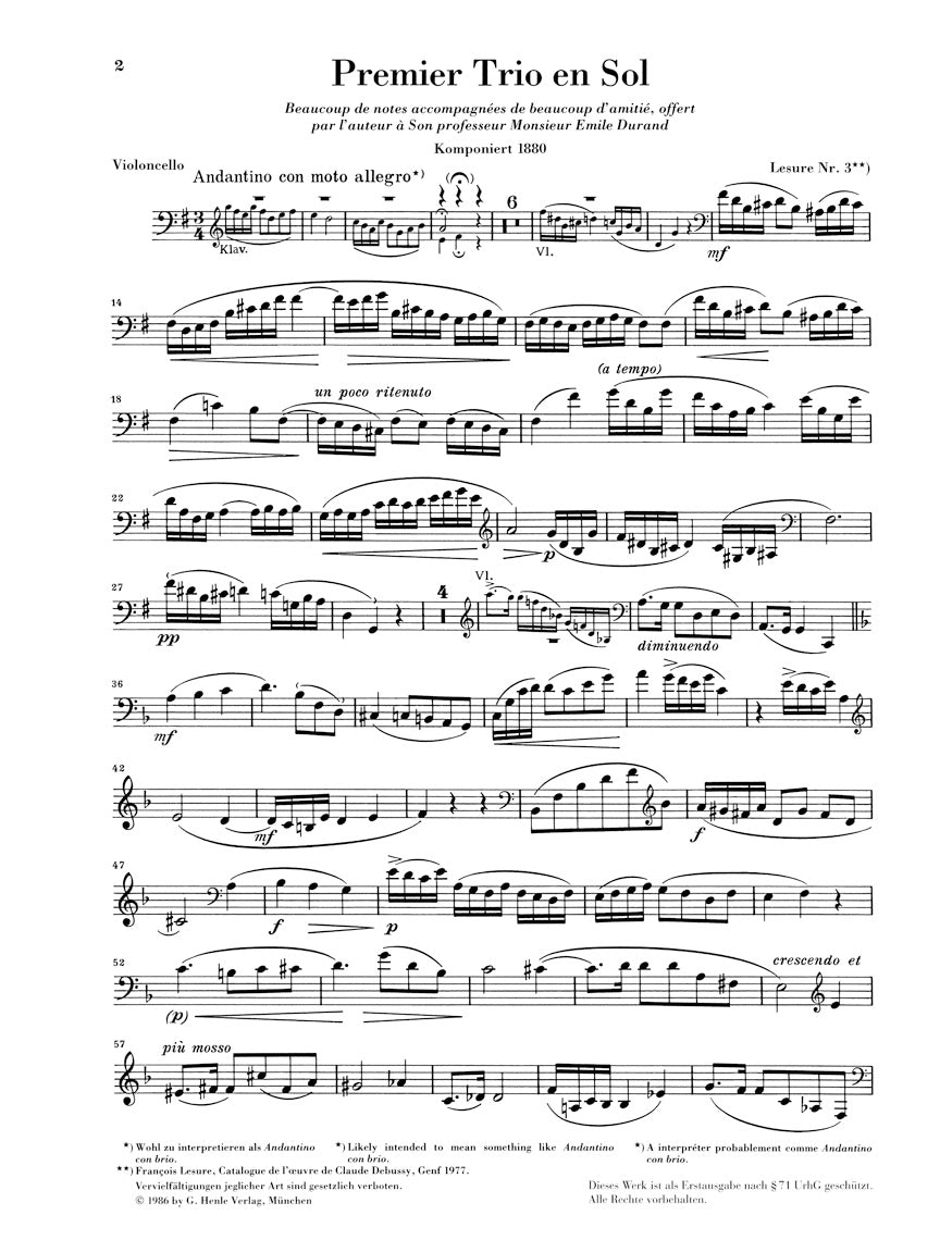 ドビュッシー:ピアノ三重奏曲 ト長調