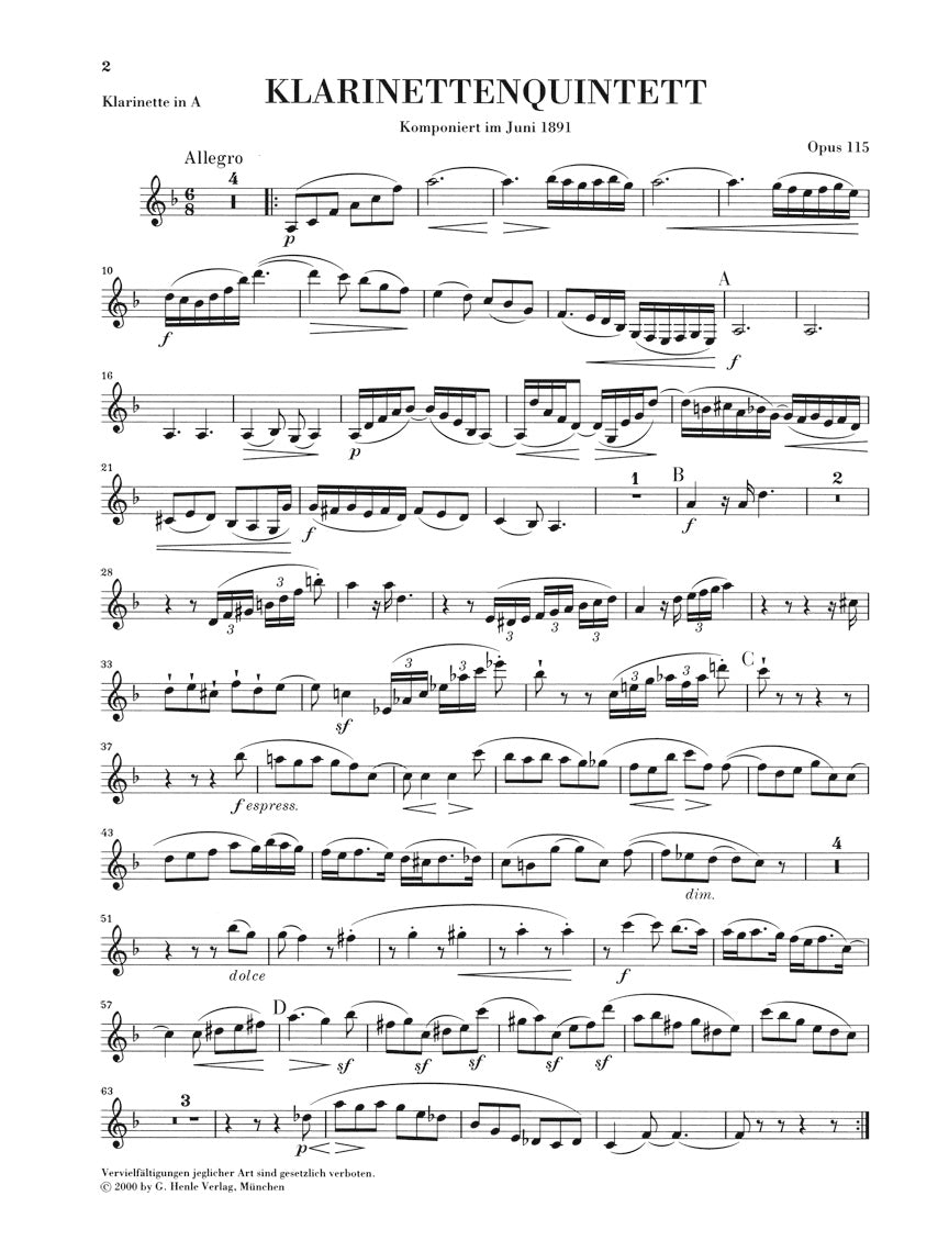 ブラームス:クラリネット五重奏曲 ロ短調 op. 115