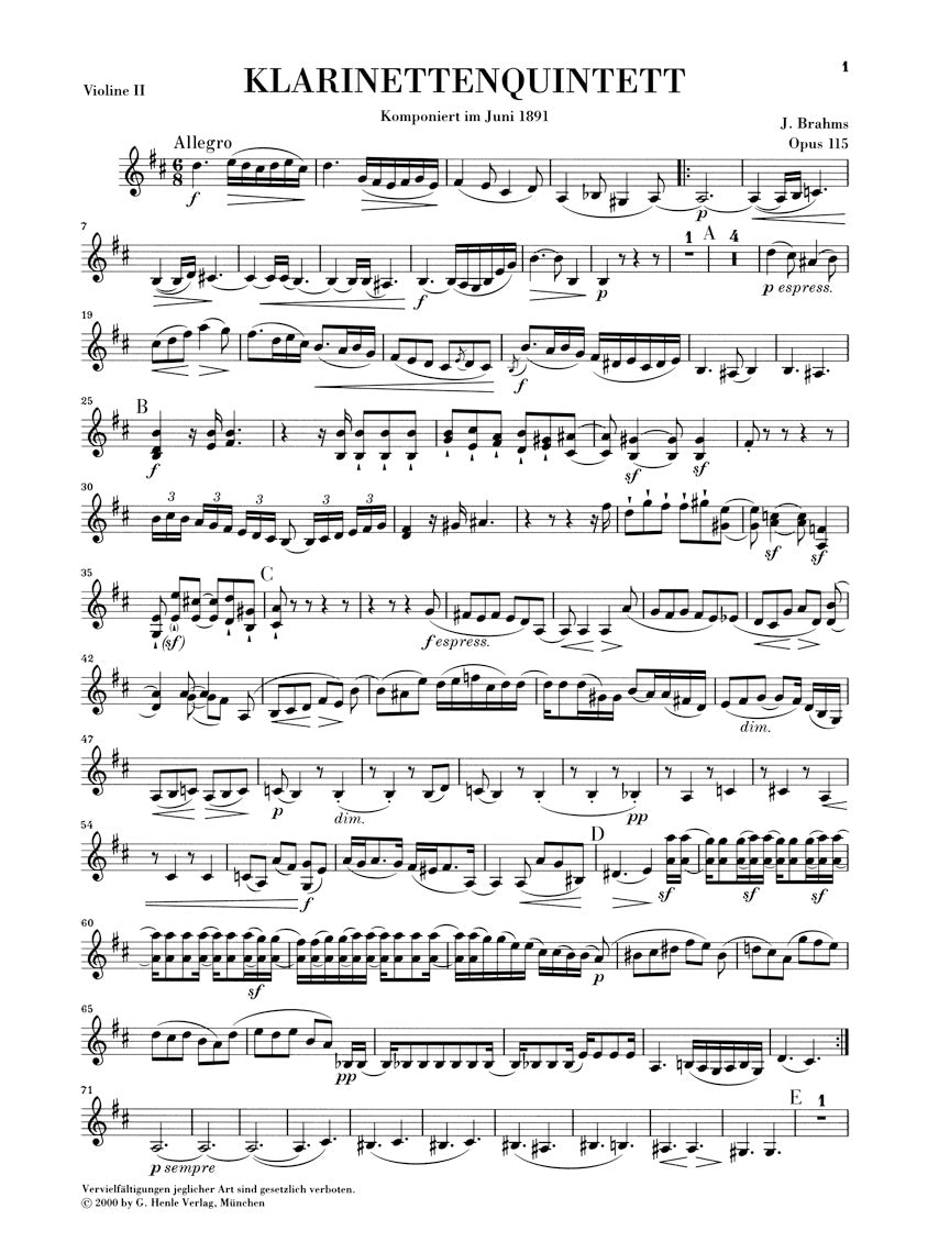 ブラームス:クラリネット五重奏曲 ロ短調 op. 115