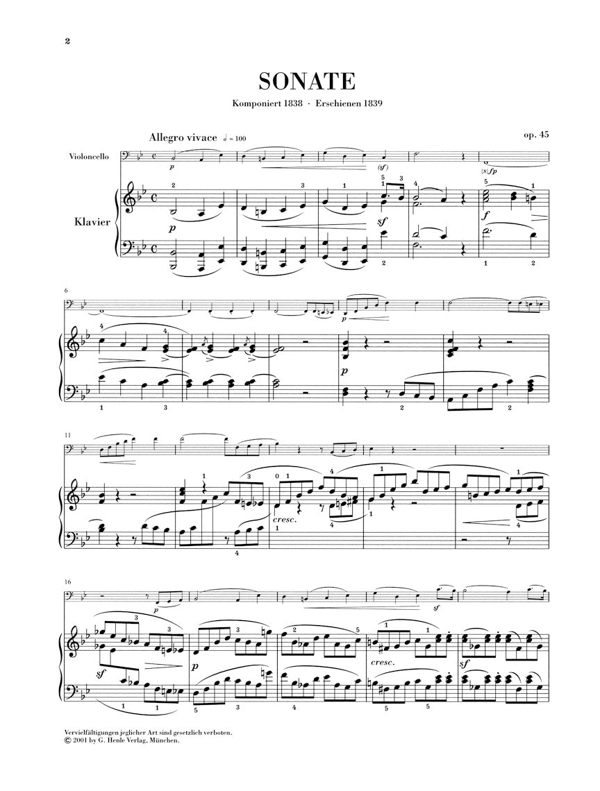 メンデルスゾーン:チェロ・ソナタ 変ロ長調 op. 45