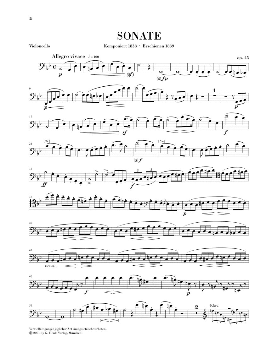 メンデルスゾーン:チェロ・ソナタ 変ロ長調 op. 45