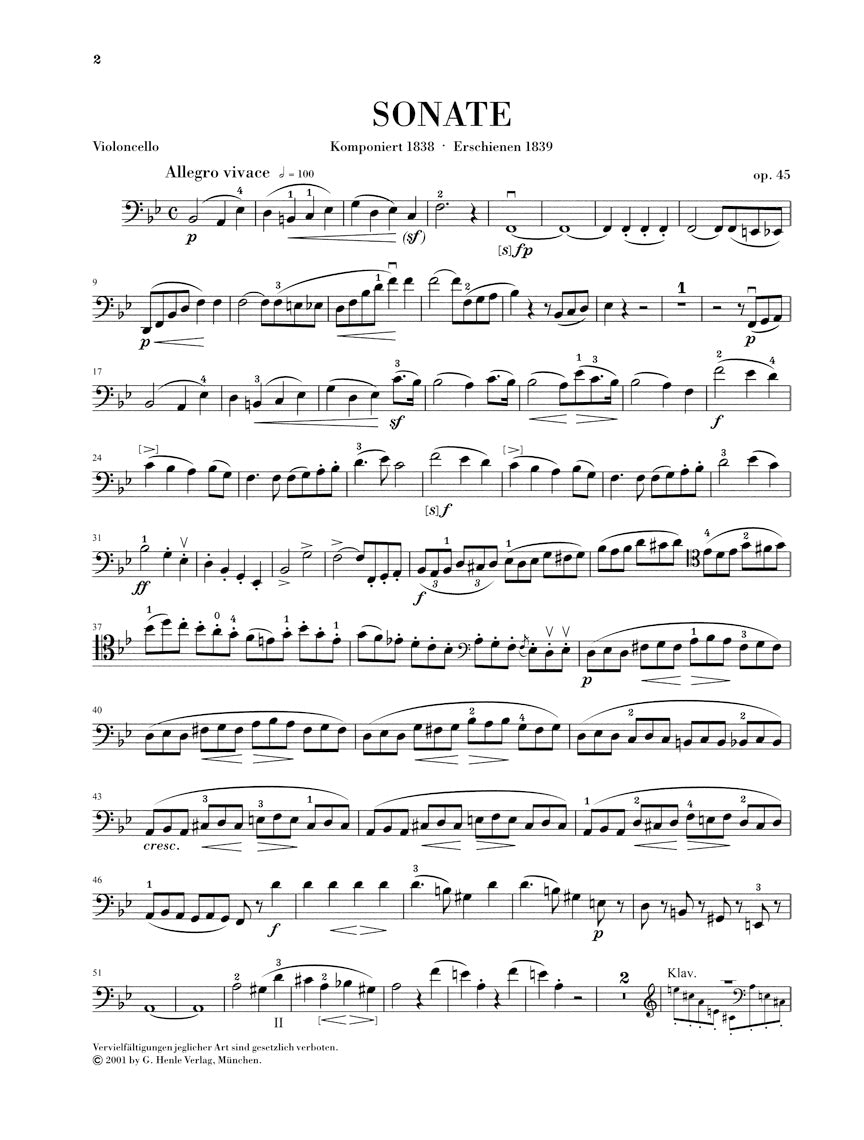メンデルスゾーン:チェロ・ソナタ 変ロ長調 op. 45