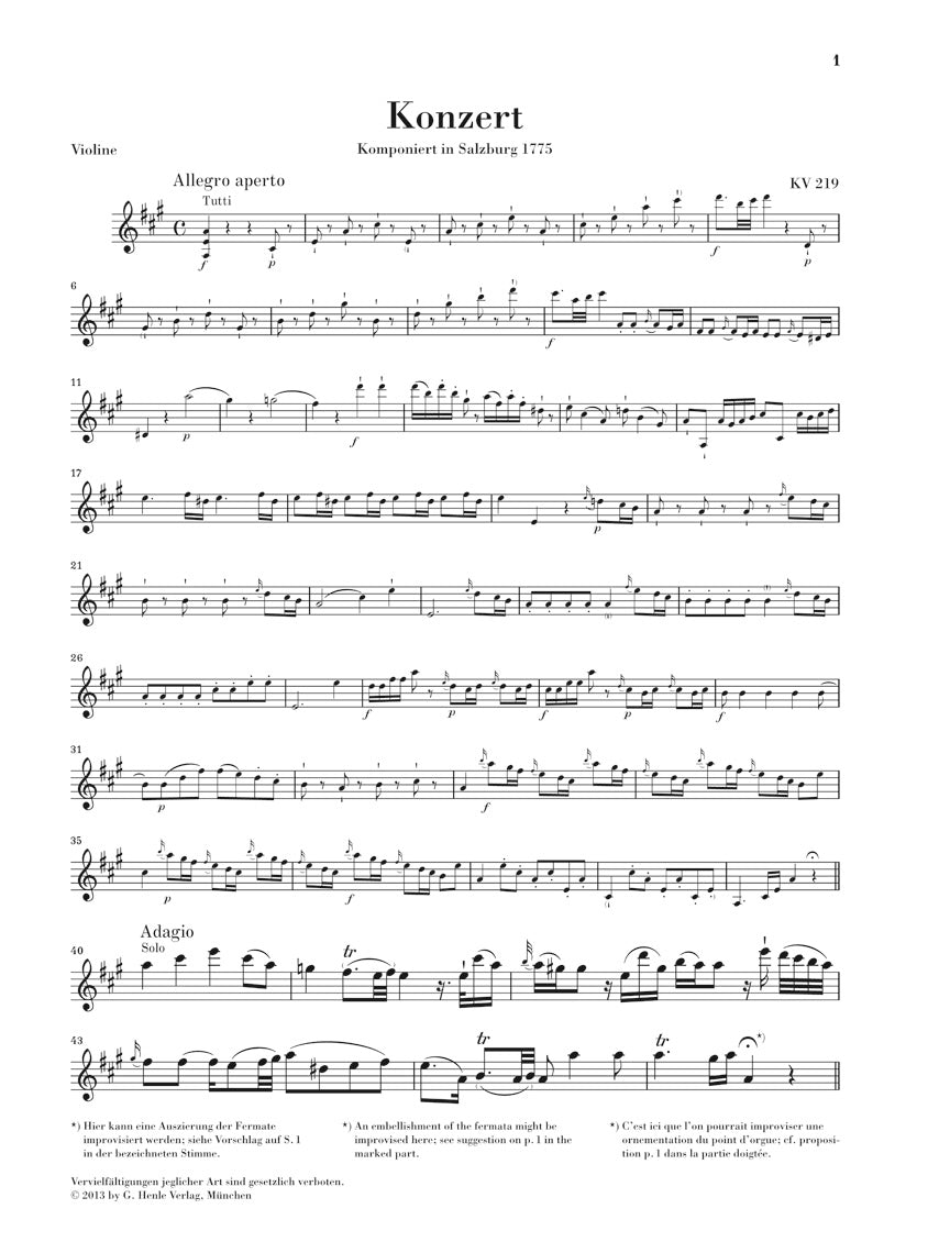モーツァルト:ヴァイオリン協奏曲 第5番 イ長調 KV 219