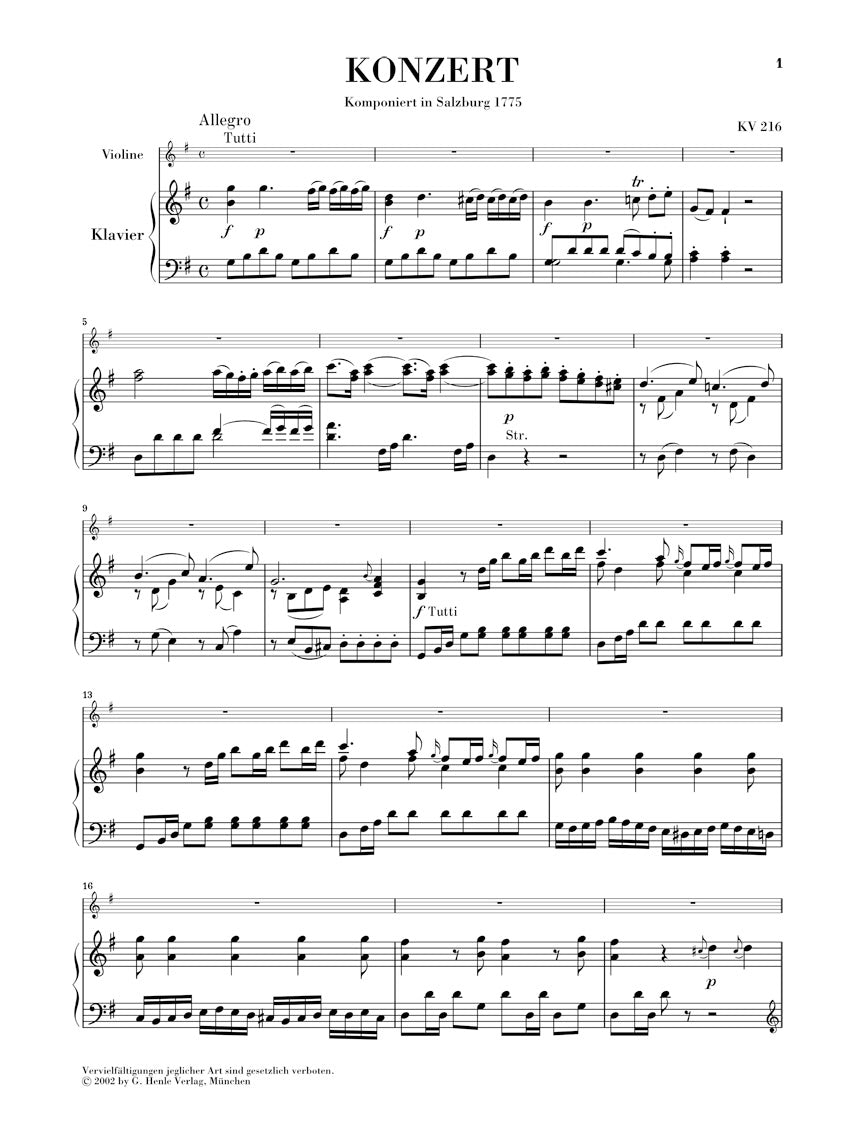 モーツァルト:ヴァイオリン協奏曲 第3番 ト長調 KV 216
