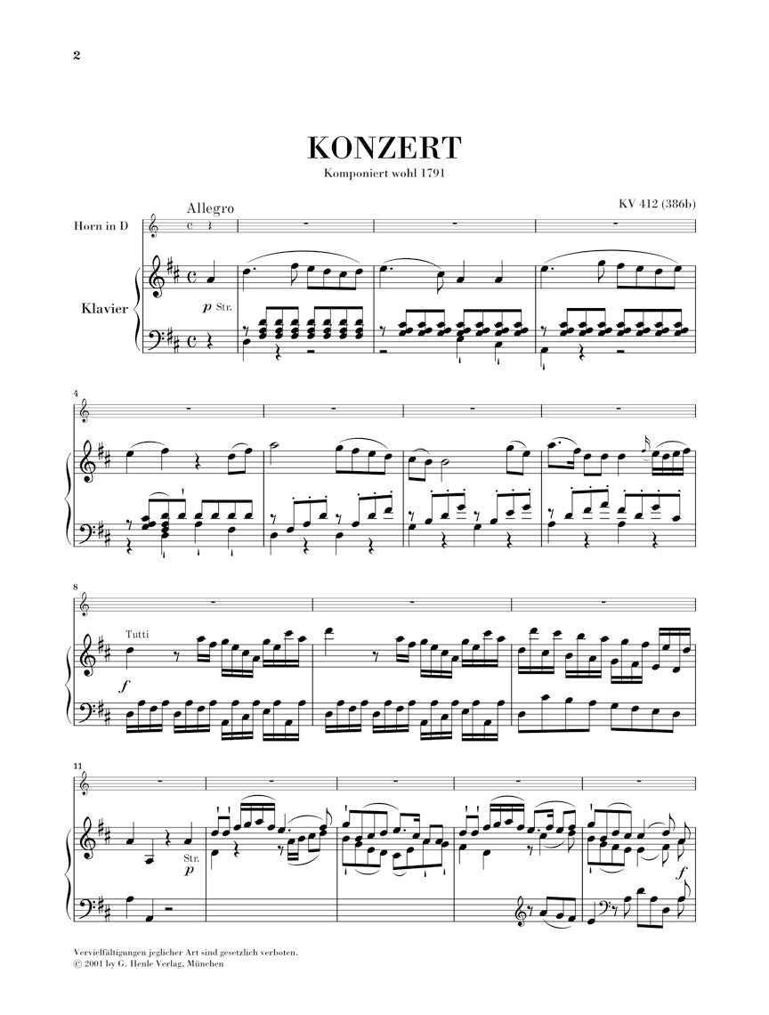モーツァルト:ホルン協奏曲 第1番 二長調 KV 412(386b)
