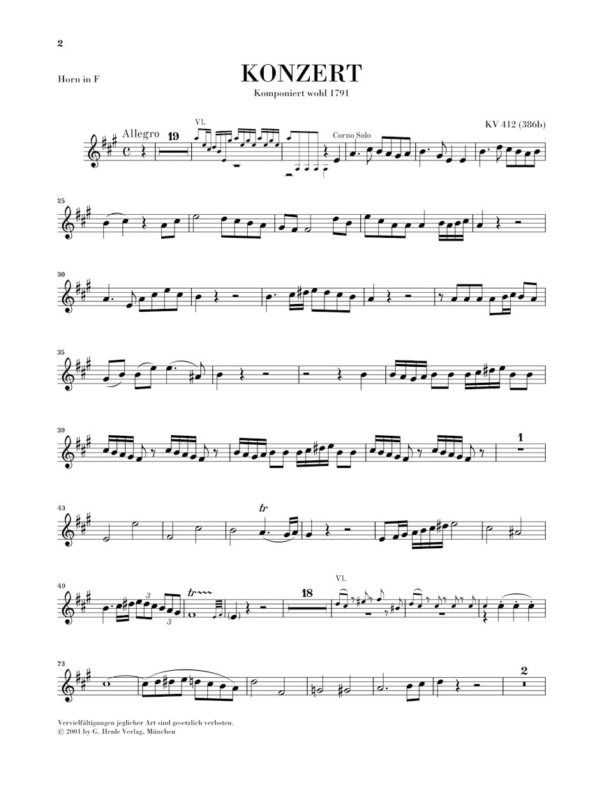 モーツァルト:ホルン協奏曲 第1番 二長調 KV 412(386b)
