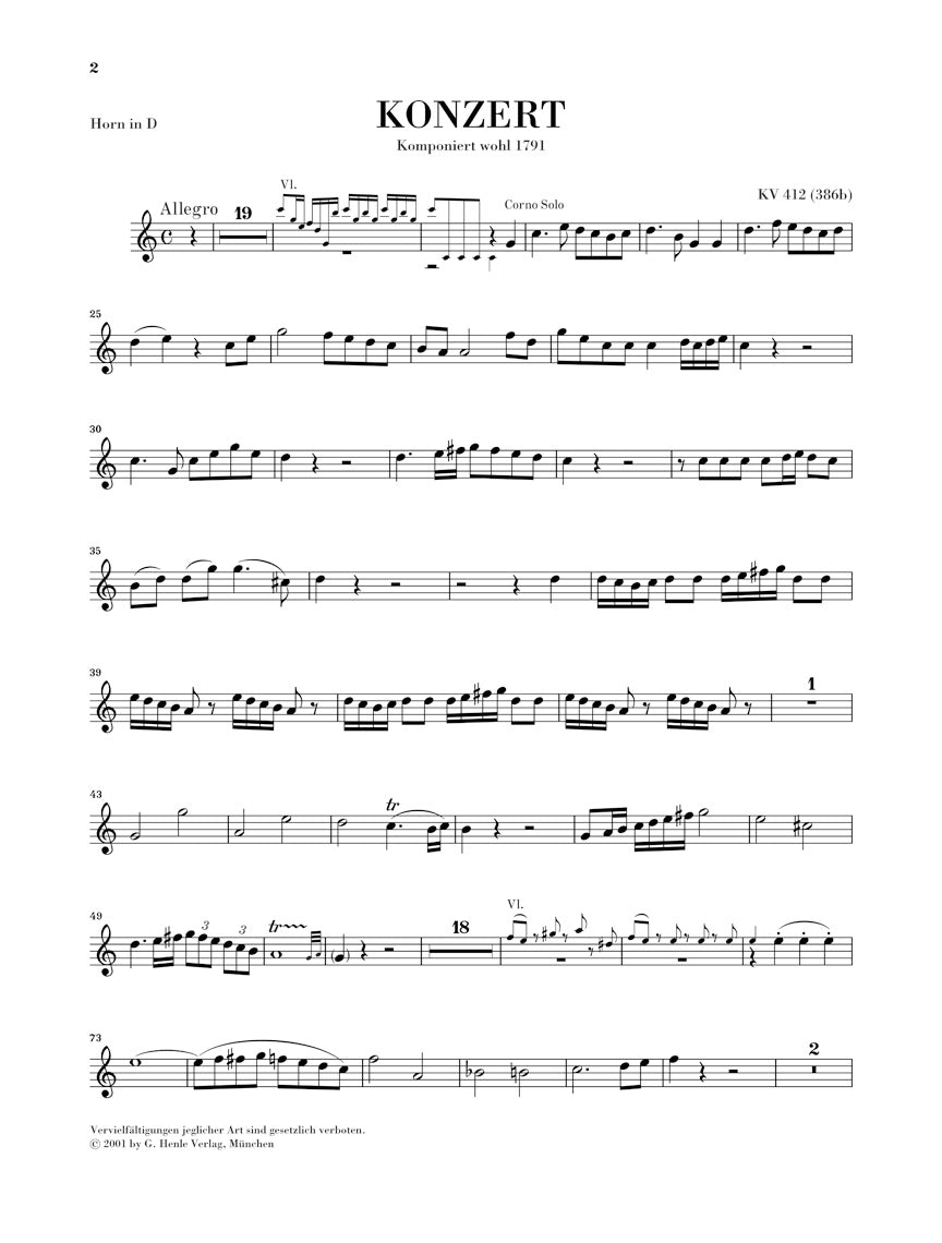 モーツァルト:ホルン協奏曲 第1番 二長調 KV 412(386b)