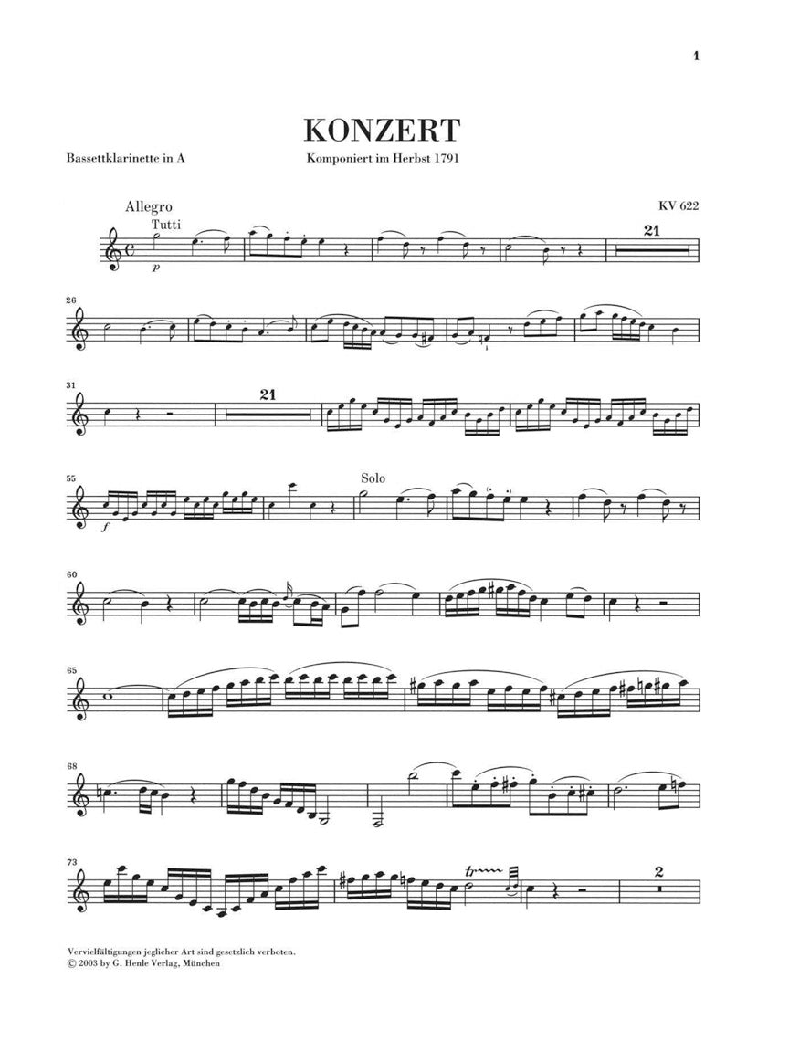 モーツァルト:クラリネット協奏曲 イ長調 KV 622