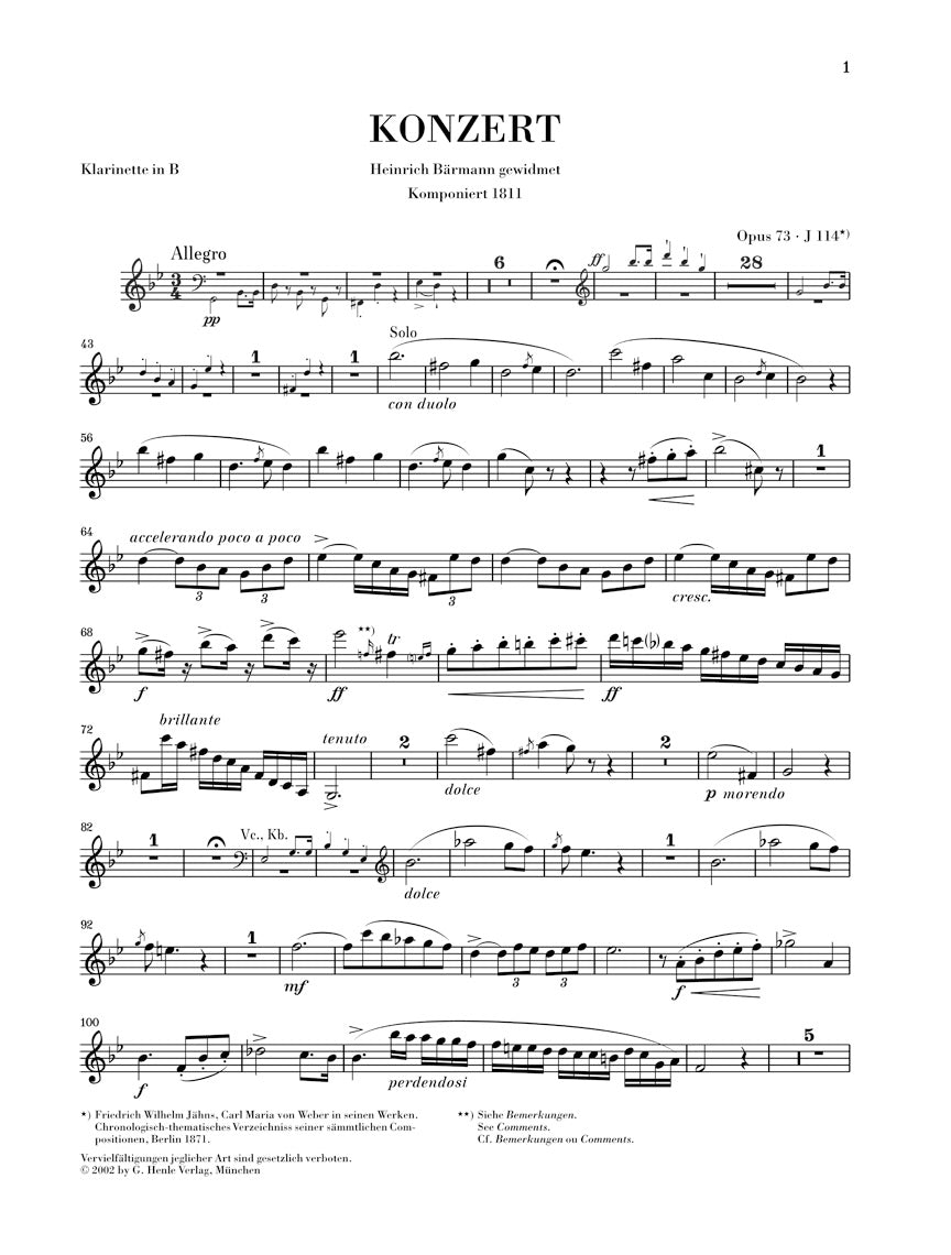 ウェーバー:クラリネット協奏曲 第1番 ヘ短調 op. 73