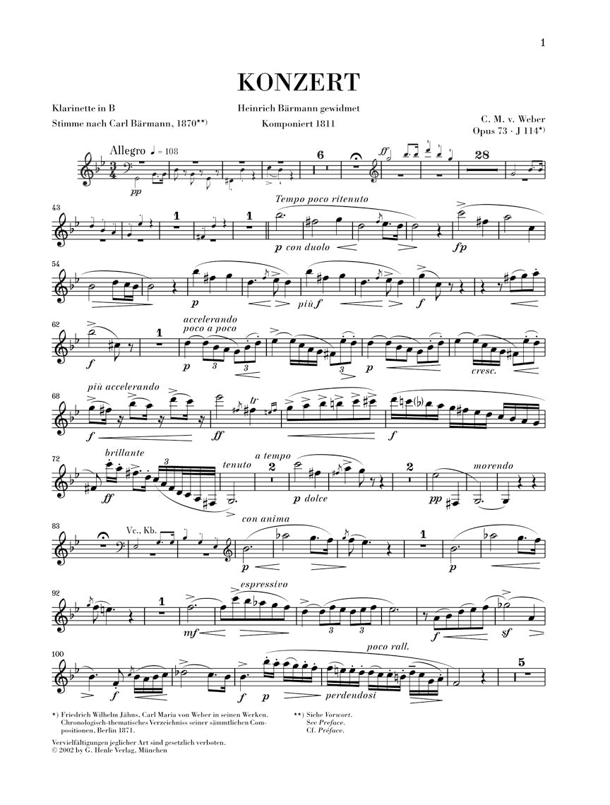 ウェーバー:クラリネット協奏曲 第1番 ヘ短調 op. 73