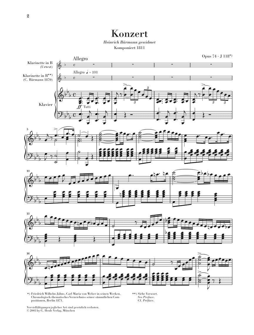 ウェーバー:クラリネット協奏曲 第2番 変ホ長調 op. 74
