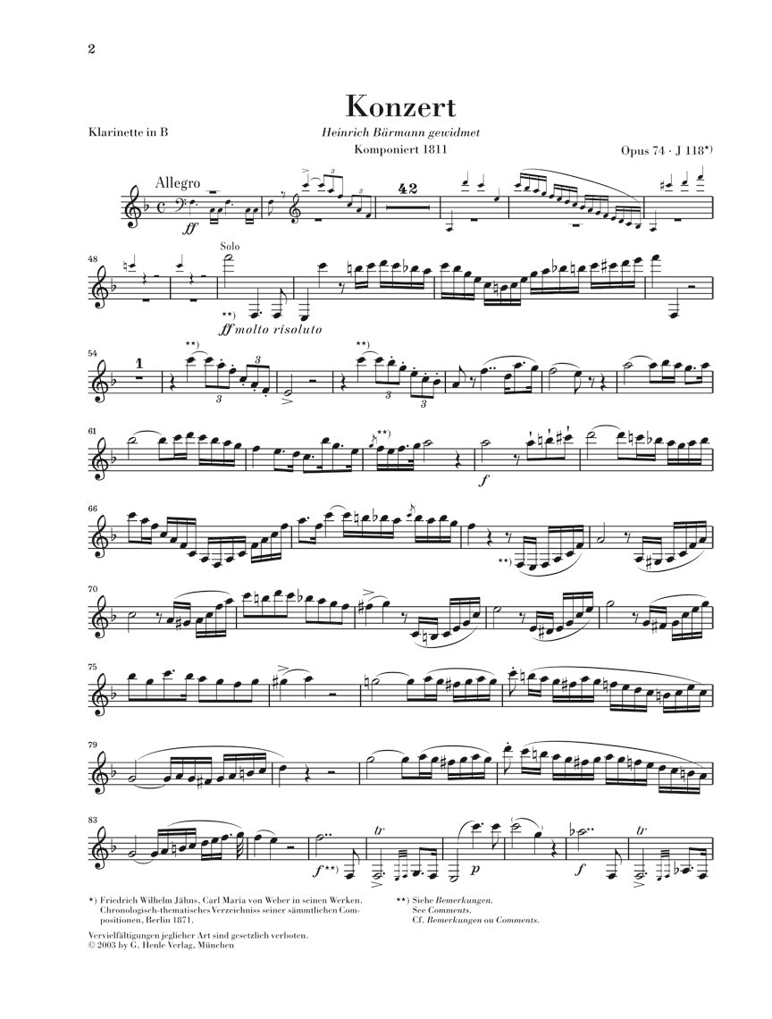 ウェーバー:クラリネット協奏曲 第2番 変ホ長調 op. 74