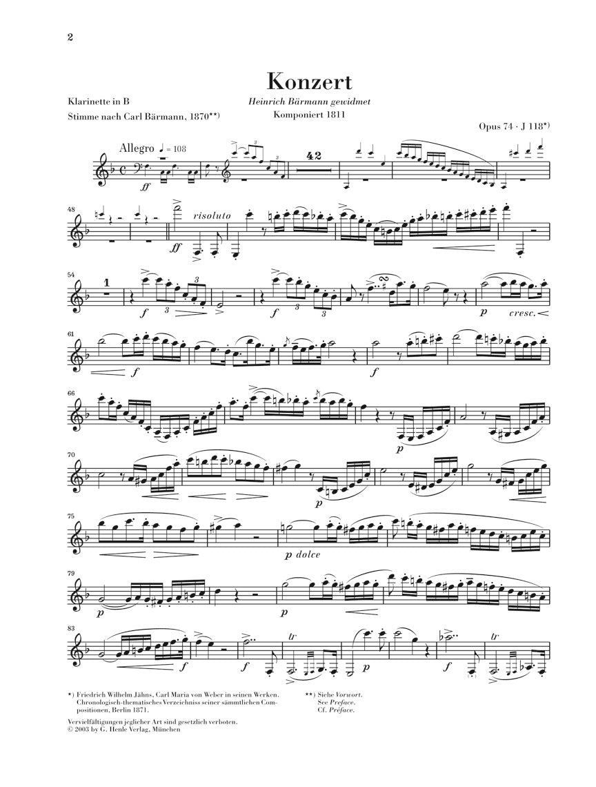 ウェーバー:クラリネット協奏曲 第2番 変ホ長調 op. 74