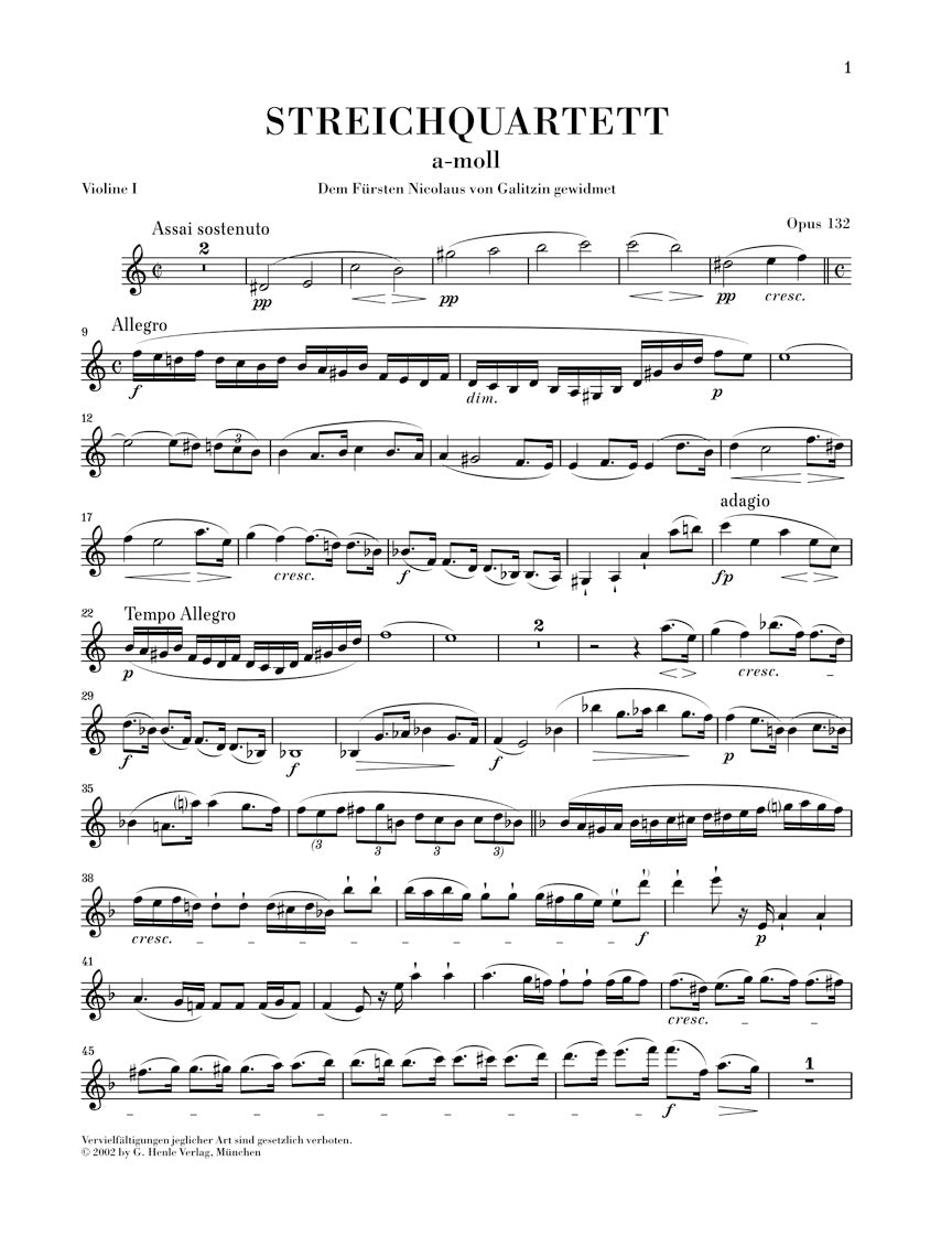 ベートーヴェン:弦楽四重奏曲 第15番 イ短調 op. 132