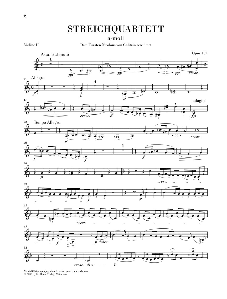 ベートーヴェン:弦楽四重奏曲 第15番 イ短調 op. 132