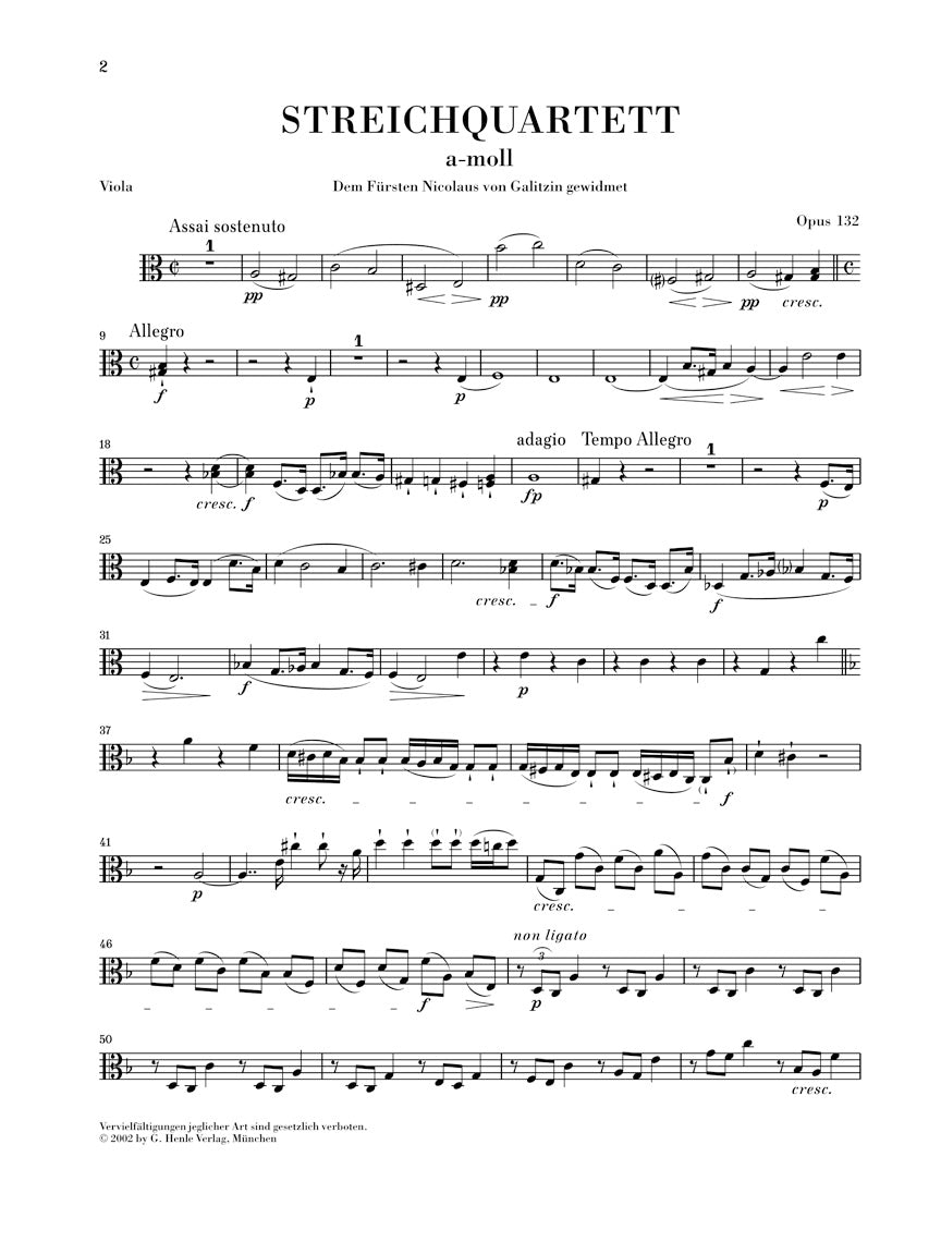 ベートーヴェン:弦楽四重奏曲 第15番 イ短調 op. 132