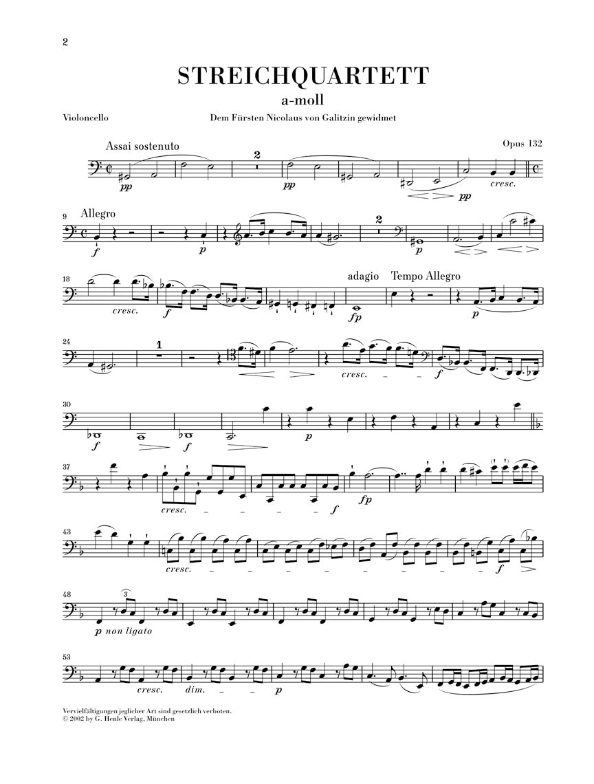 ベートーヴェン:弦楽四重奏曲 第15番 イ短調 op. 132