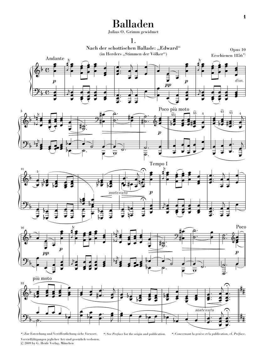 ブラームス:バラード op. 10