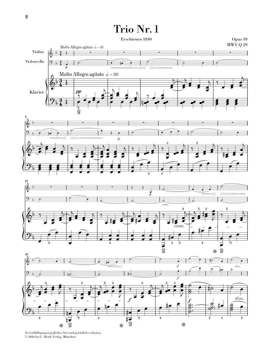 メンデルスゾーン:ピアノ三重奏曲 第1番 op. 49 , 第2番 op. 66