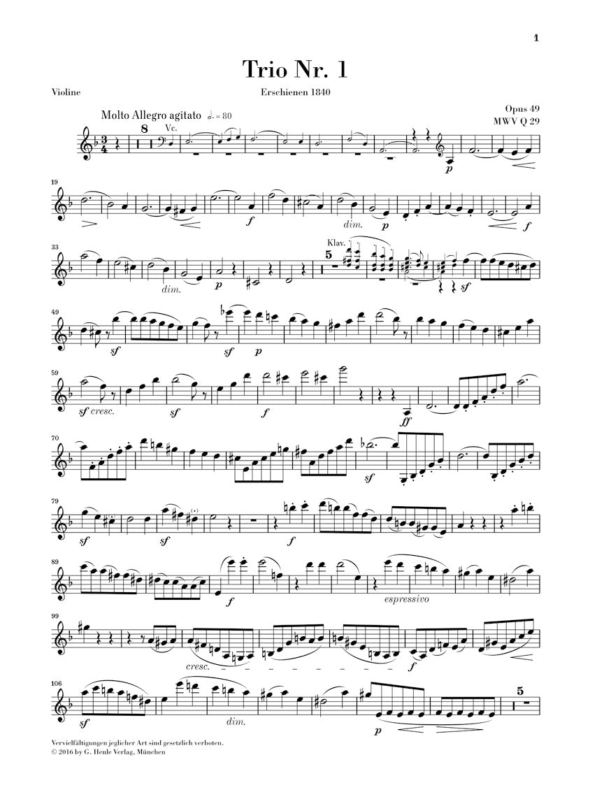 メンデルスゾーン:ピアノ三重奏曲 第1番 op. 49 , 第2番 op. 66
