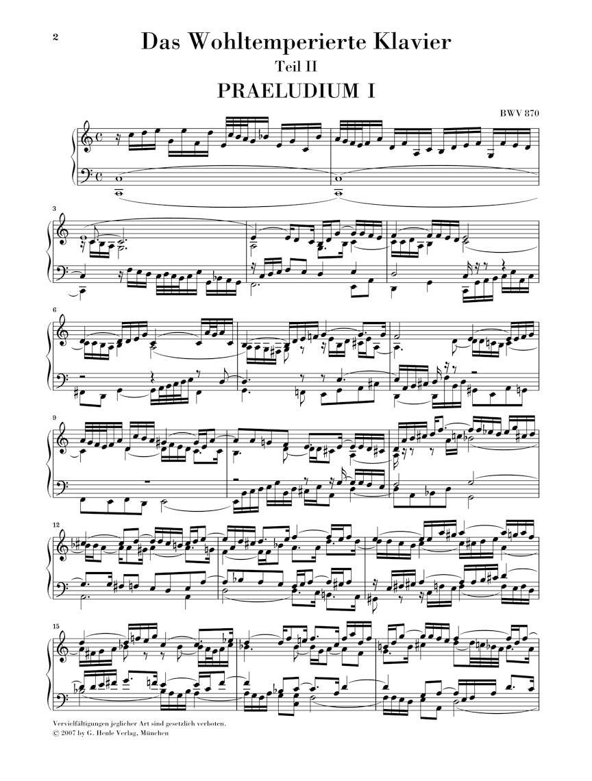 バッハ:平均律クラヴィーア曲集 第2巻 BWV 870 - 893(運指なし)