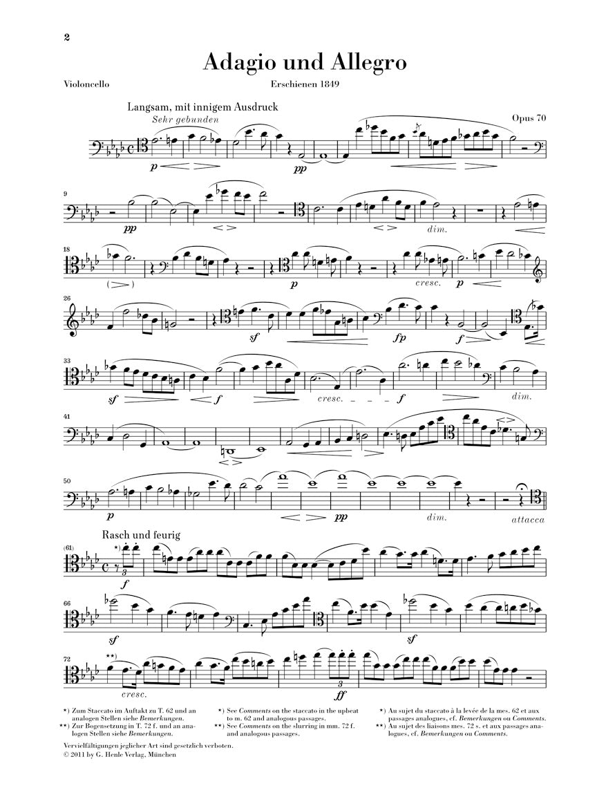 シューマン:アダージョとアレグロ op. 70