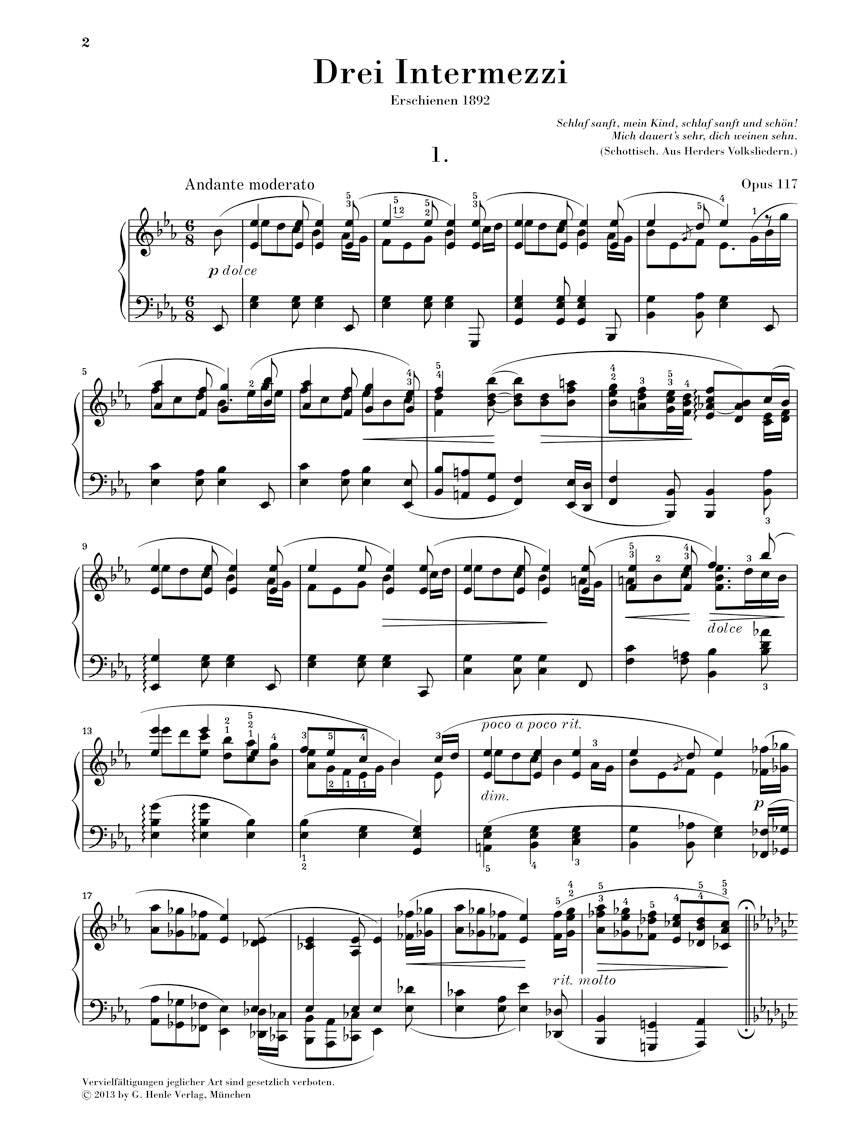 ブラームス:3つの間奏曲 op. 117
