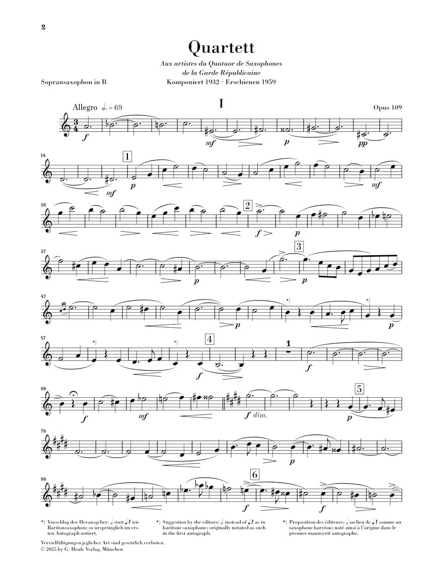 グラズノフ:サクソフォン四重奏曲 変ロ長調 op.109