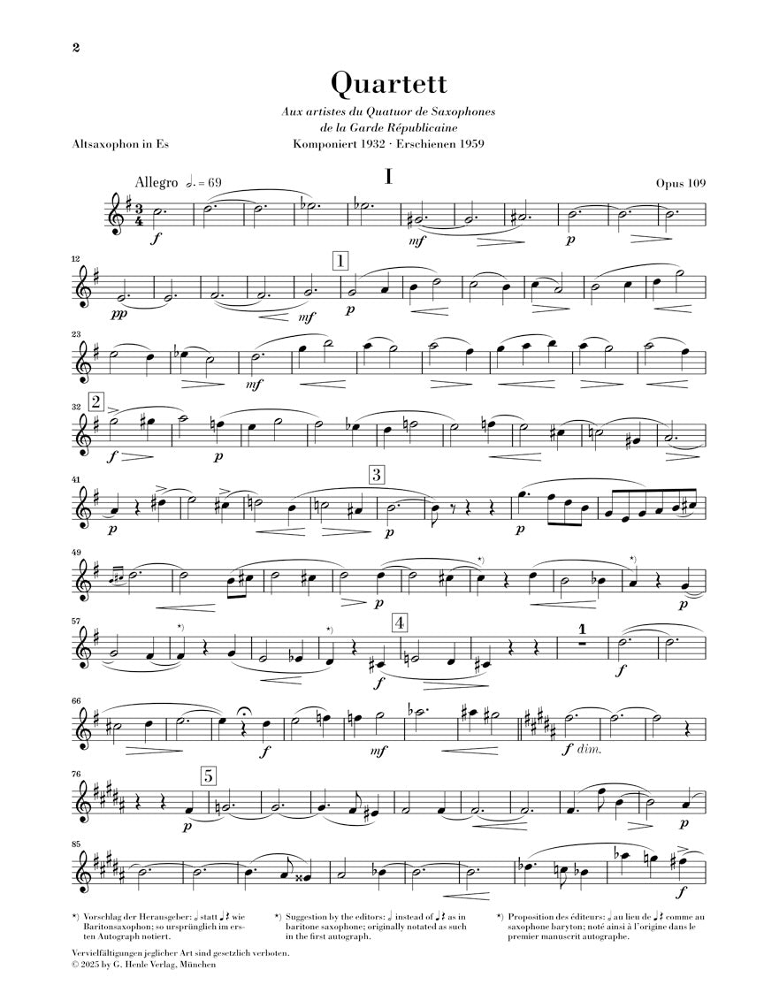 グラズノフ:サクソフォン四重奏曲 変ロ長調 op.109