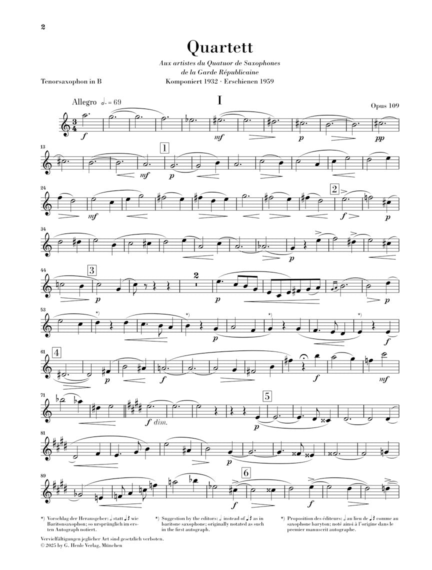 グラズノフ:サクソフォン四重奏曲 変ロ長調 op.109