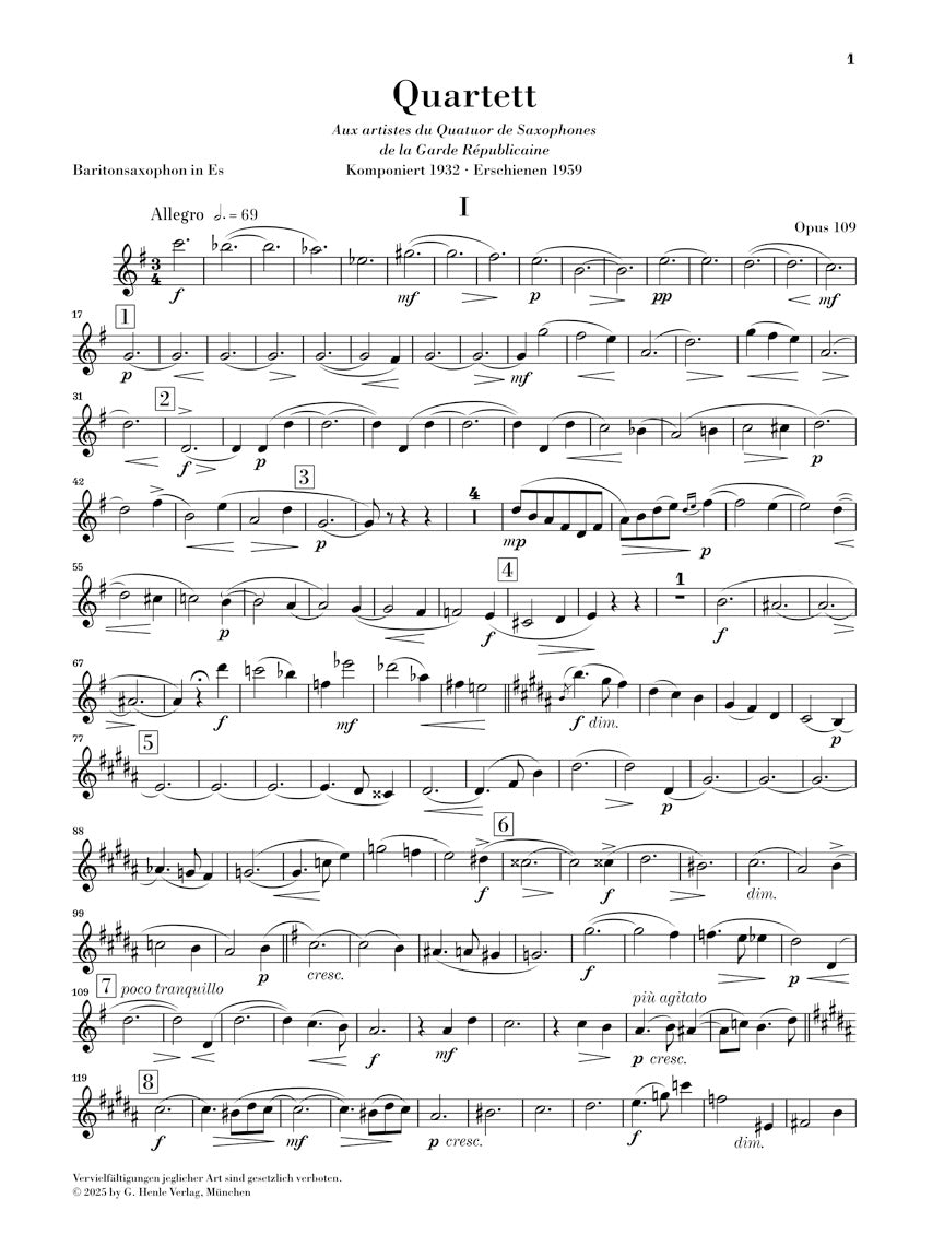 グラズノフ:サクソフォン四重奏曲 変ロ長調 op.109