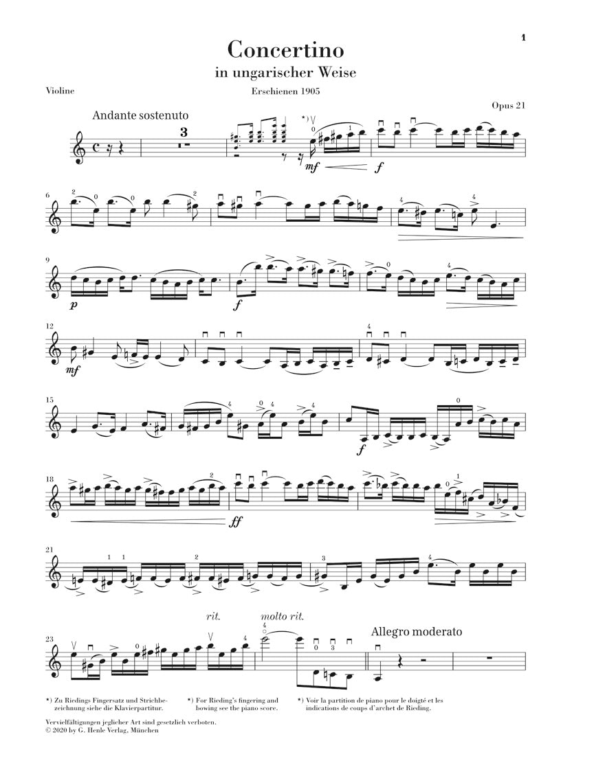 リーディング:ハンガリー風小協奏曲 イ短調 op. 21