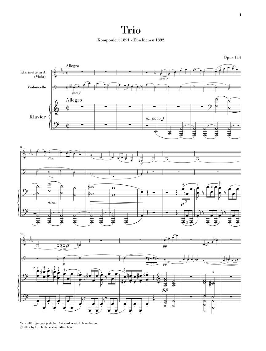 ブラームス:クラリネット三重奏曲 イ短調 op. 114